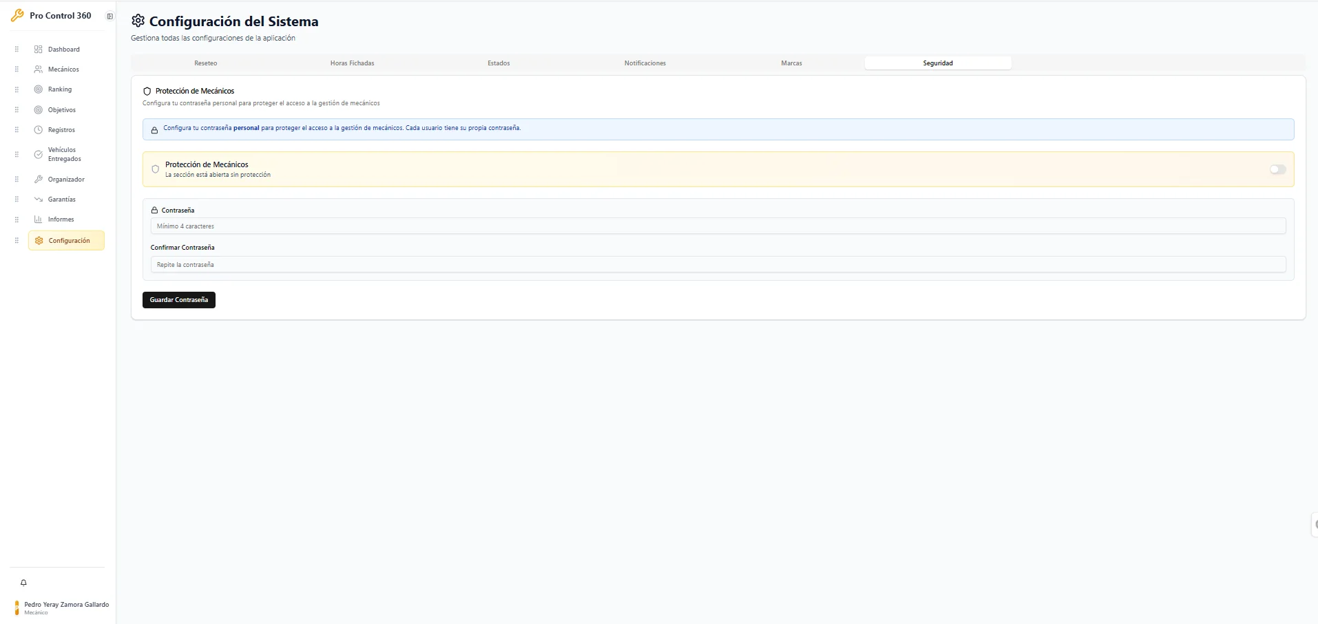 Seguridad - Protección de mecánicos